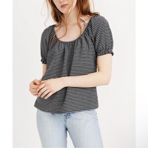 Madewell Texture & Thread Peasant Stripe Top navy, scoopneck puff sleeve…